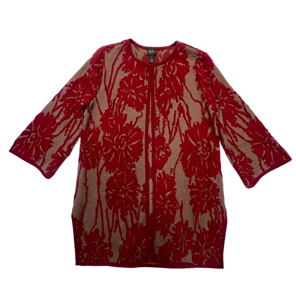 Chico’s Tunic Jacket‎ Blazer Red & Beige Floral Bohemian Chico’s Size 1 (M/8)